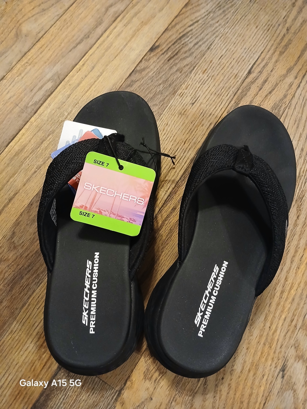 Skechers Black Premium Cushion Flip Flops with Knit Strap